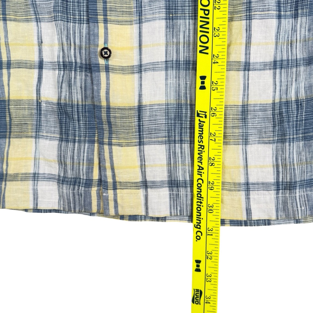 Tommy Bahama XL Linen Plaid Short Sleeve Button Up Shirt Casual Mens Blue Yellow - Picture 7 of 7
